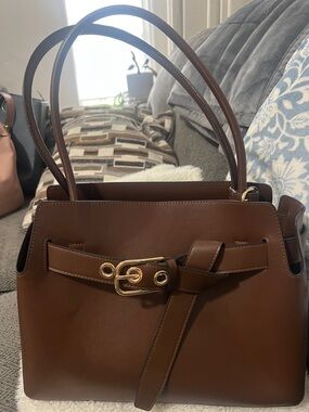 H&M Classic Brown Leather Tote Bag with Gold Hardware- NWT